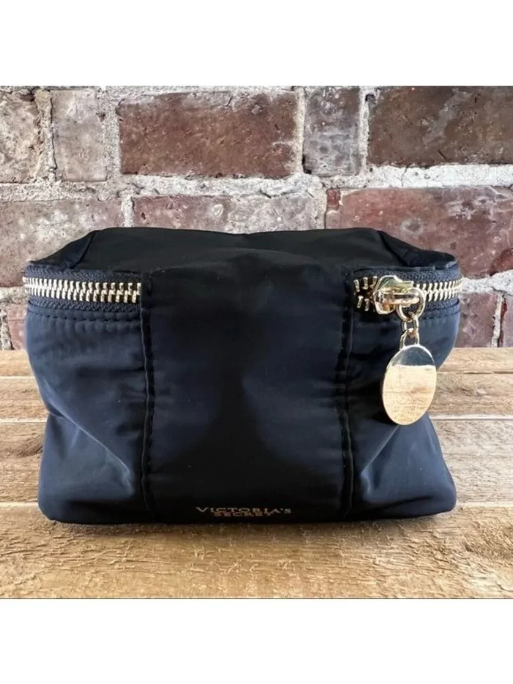 Victoria’s Secret Black Nylon with Gold Hardware Makeup Bags Set of 2